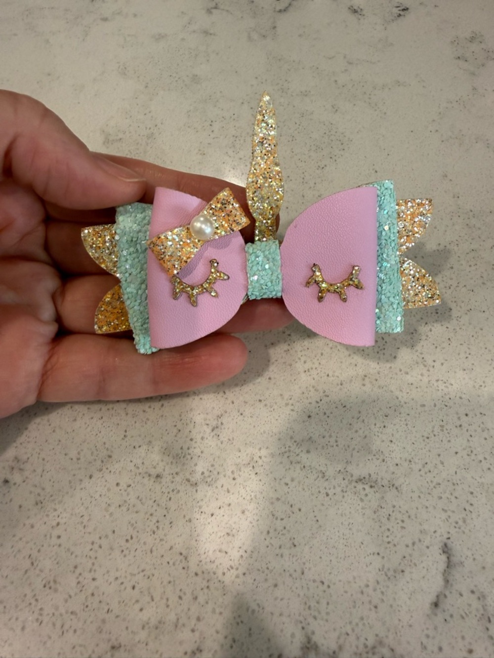 paparazzi Pink, Mint & Gold Glitter Unicorn Bow Hair Clip